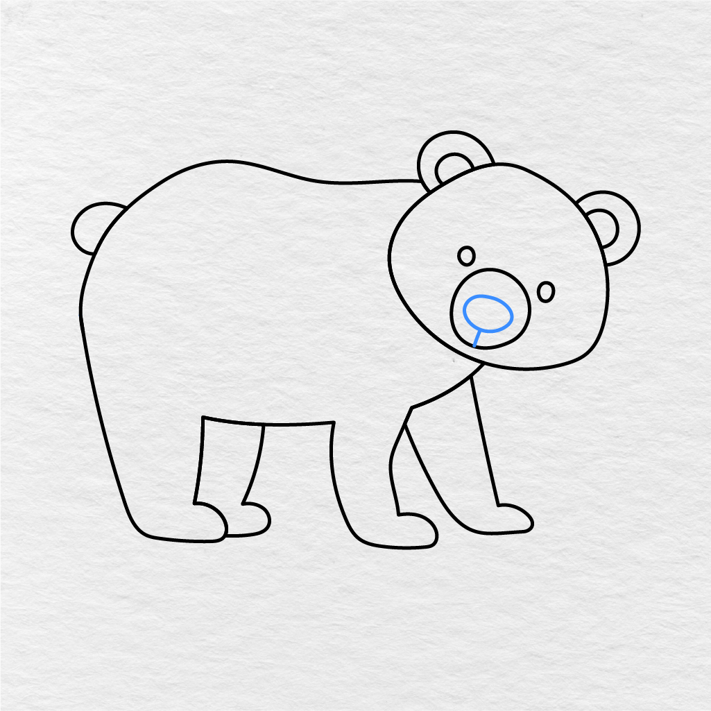 Step 8 Showing How To Draw A Bear With An Oval Nose And A Short Mouth Line.