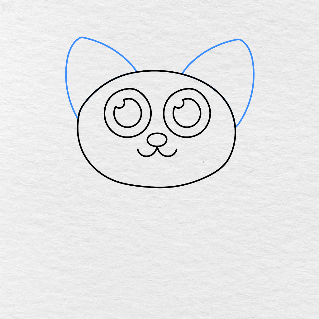 Step 5 Showing Two Large Pointed Ears Added Behind The Cat’s Head.