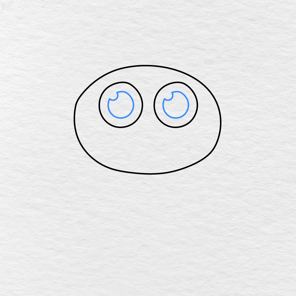 Step 3 Showing Rounded Eye Details With Curved Spaces For Highlights.