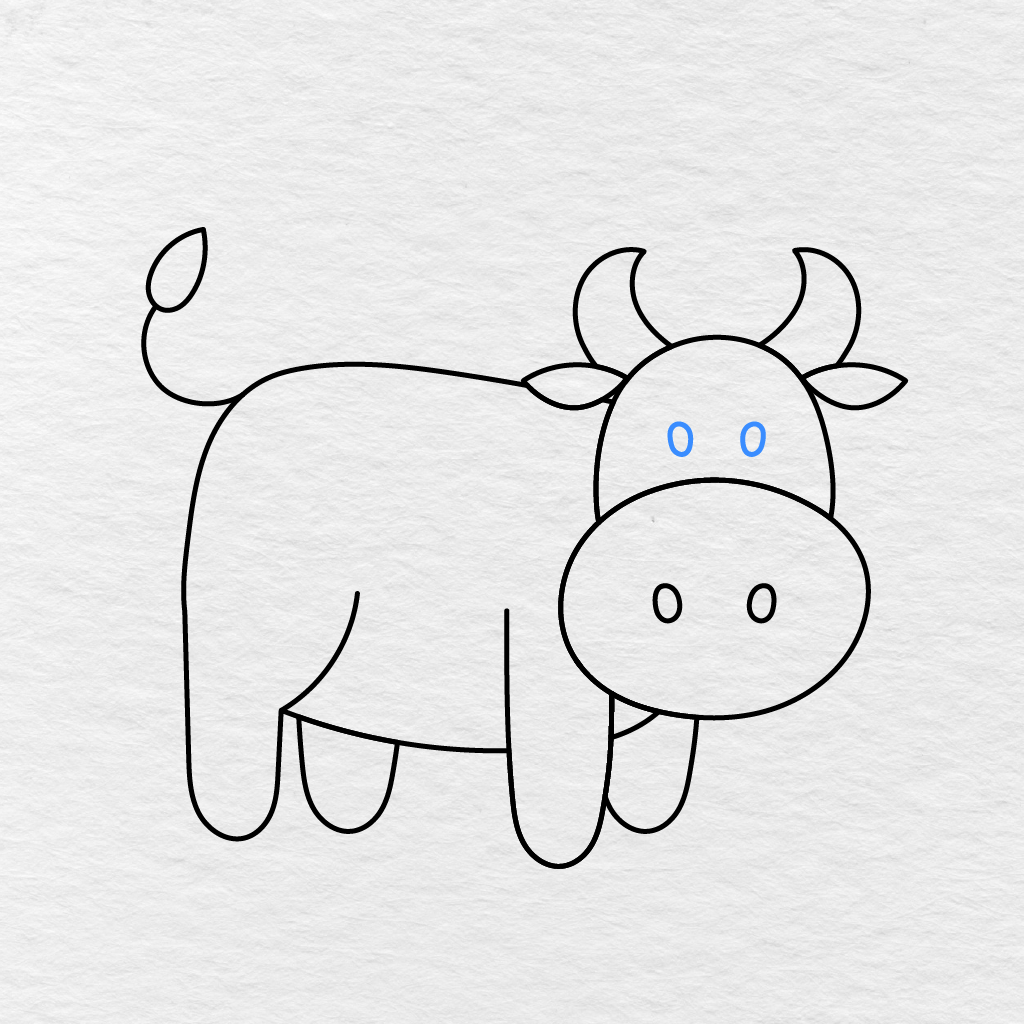Step 10 Showing Two Oval Eyes Added Above The Cow's Muzzle.