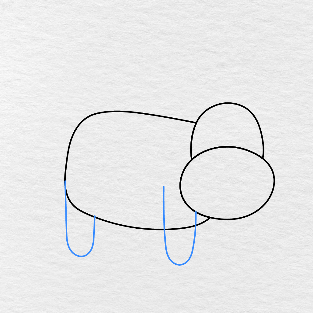 Step 3 Showing The Front And Back Legs Added Beneath The Cow's Body.