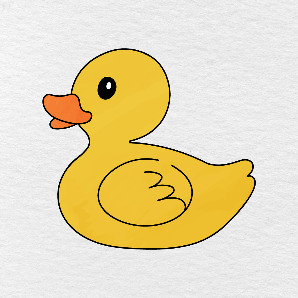 Step 6 Showing The Final Result Of A Yellow Duck Drawing With An Orange Beak.