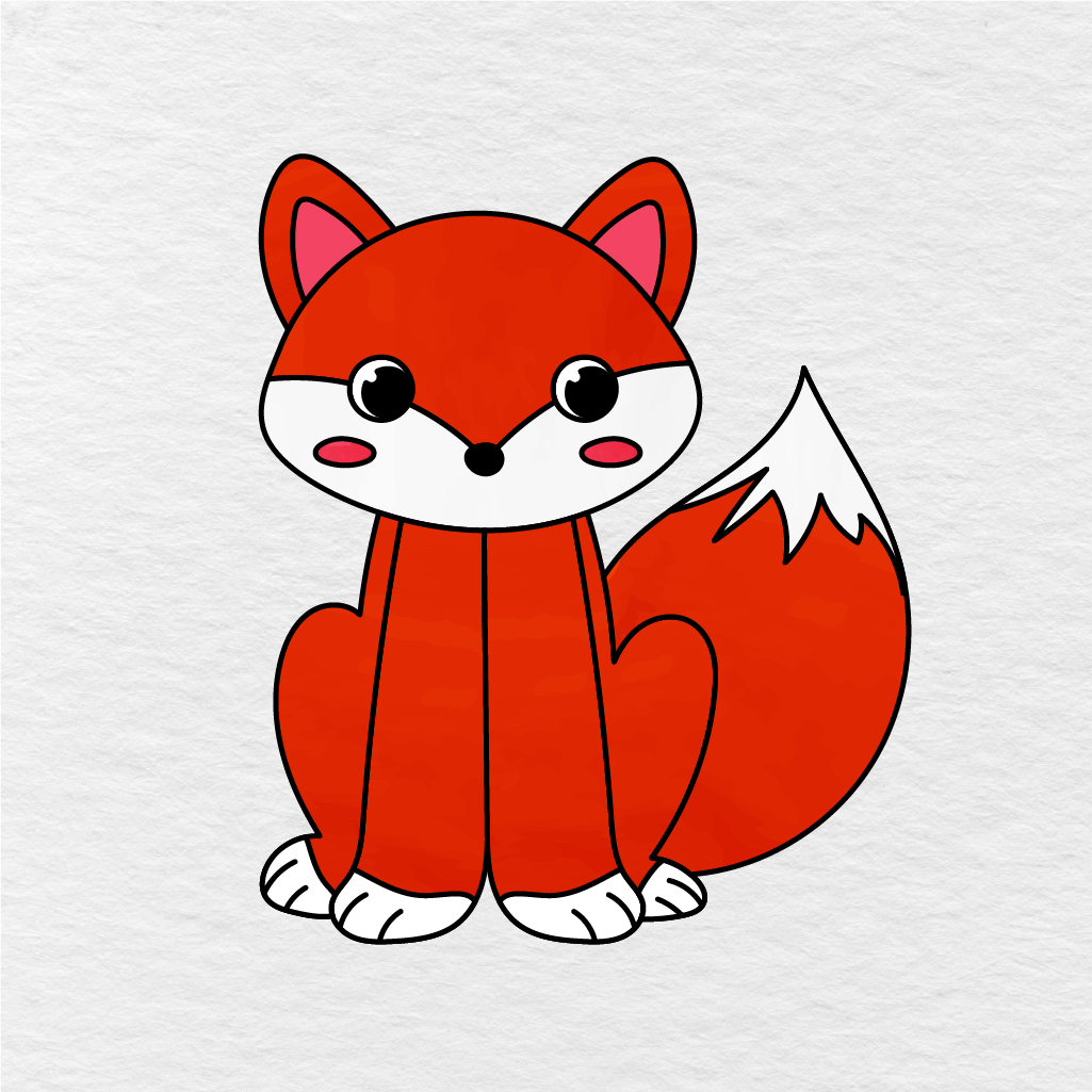 Step 11 Showing The Final Result Of An Orange Red Fox Drawing With A White Face And Tail Tip.