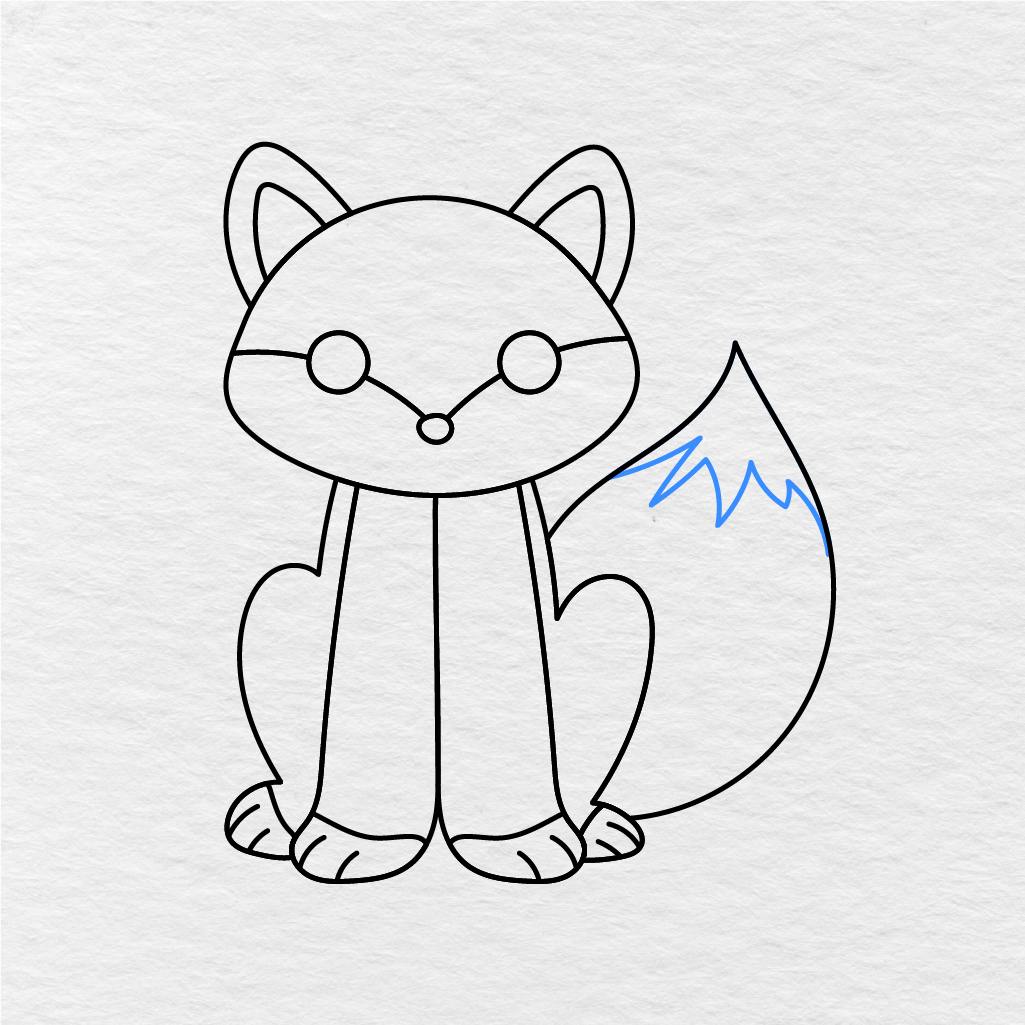 Step 9 Showing How To Draw A Fox With A Zigzag Tail Tip Area.