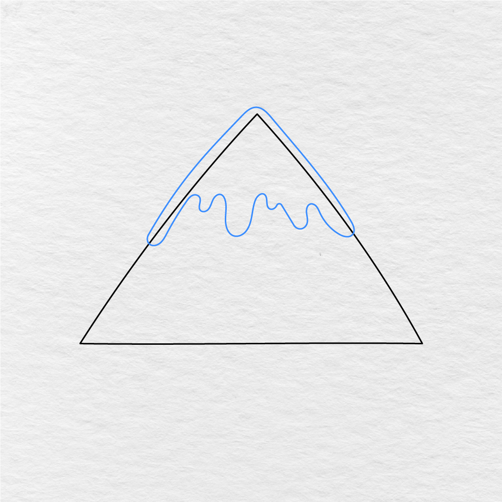 Step 2 Showing How To Draw A Mountain With A Snowy Peak And Wavy Snow Line.