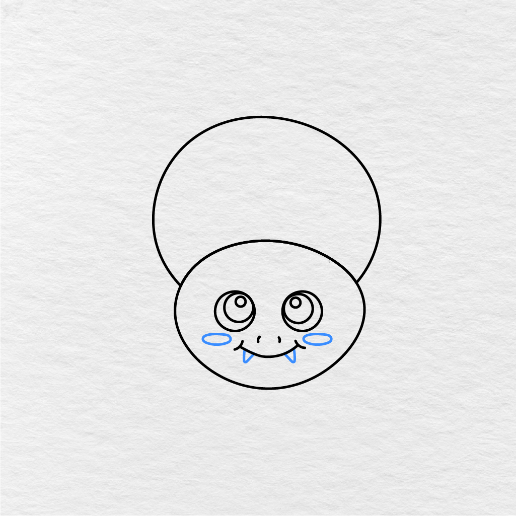Step 6 Showing How To Draw A Spider With Oval Cheeks And Two Tiny Fangs.