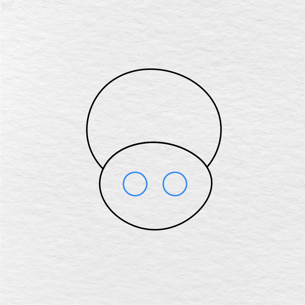 Step 2 Showing How To Draw A Spider With Two Round Eyes On The Head.