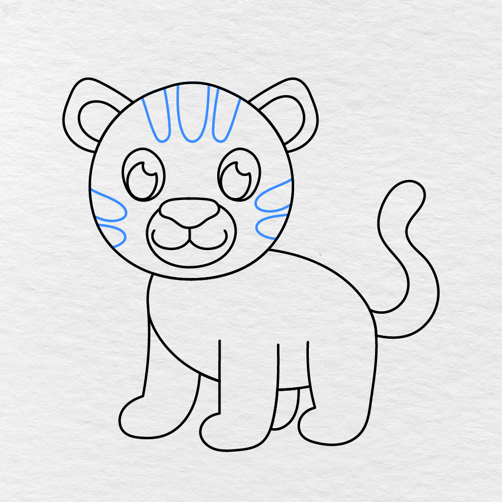 Step 9 Showing Three Forehead Stripes And Two Stripes On Each Cheek.