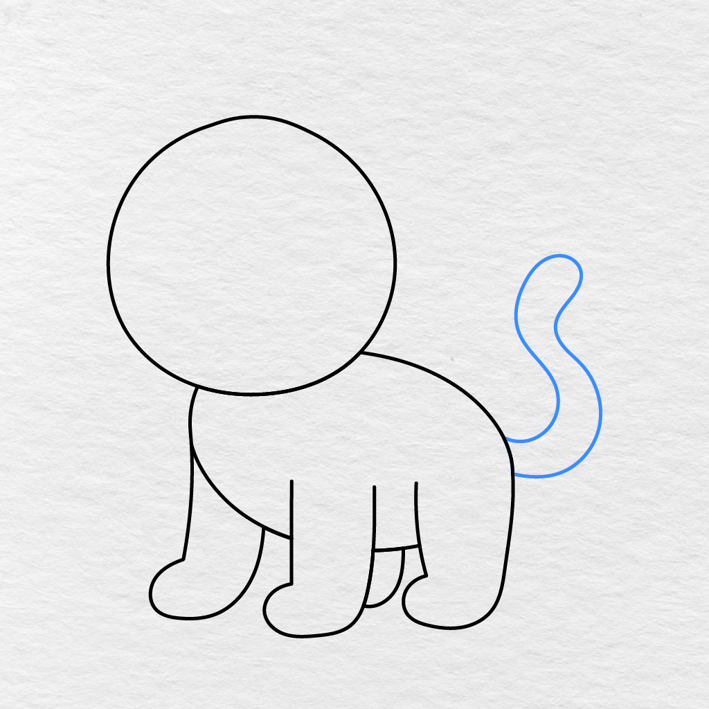 Step 4 Showing A Long Curved Tail With A Rounded Tip Added Behind The Tiger.