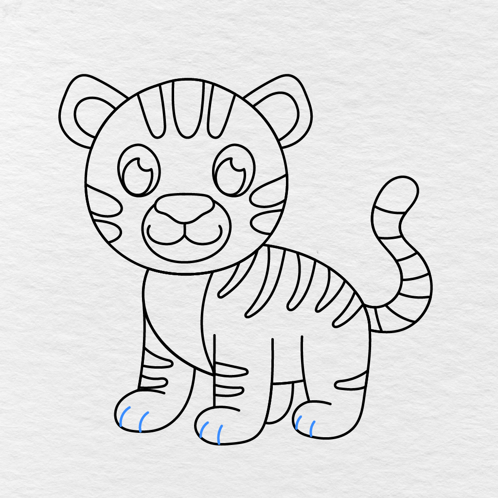 Step 15 Showing Short Curved Lines Separating The Toes On Each Visible Paw.