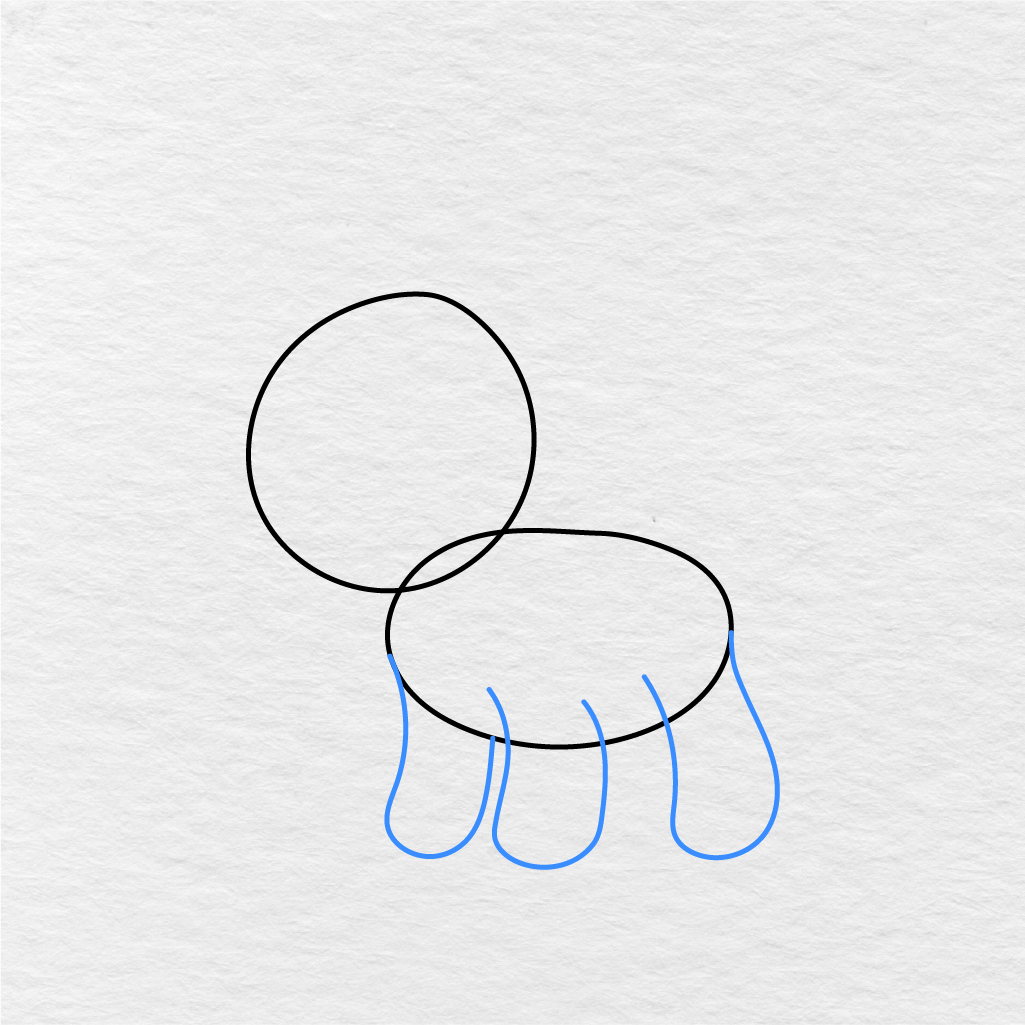 Step 2 Showing How To Draw A Unicorn With The Body Outline And Four Rounded Legs.