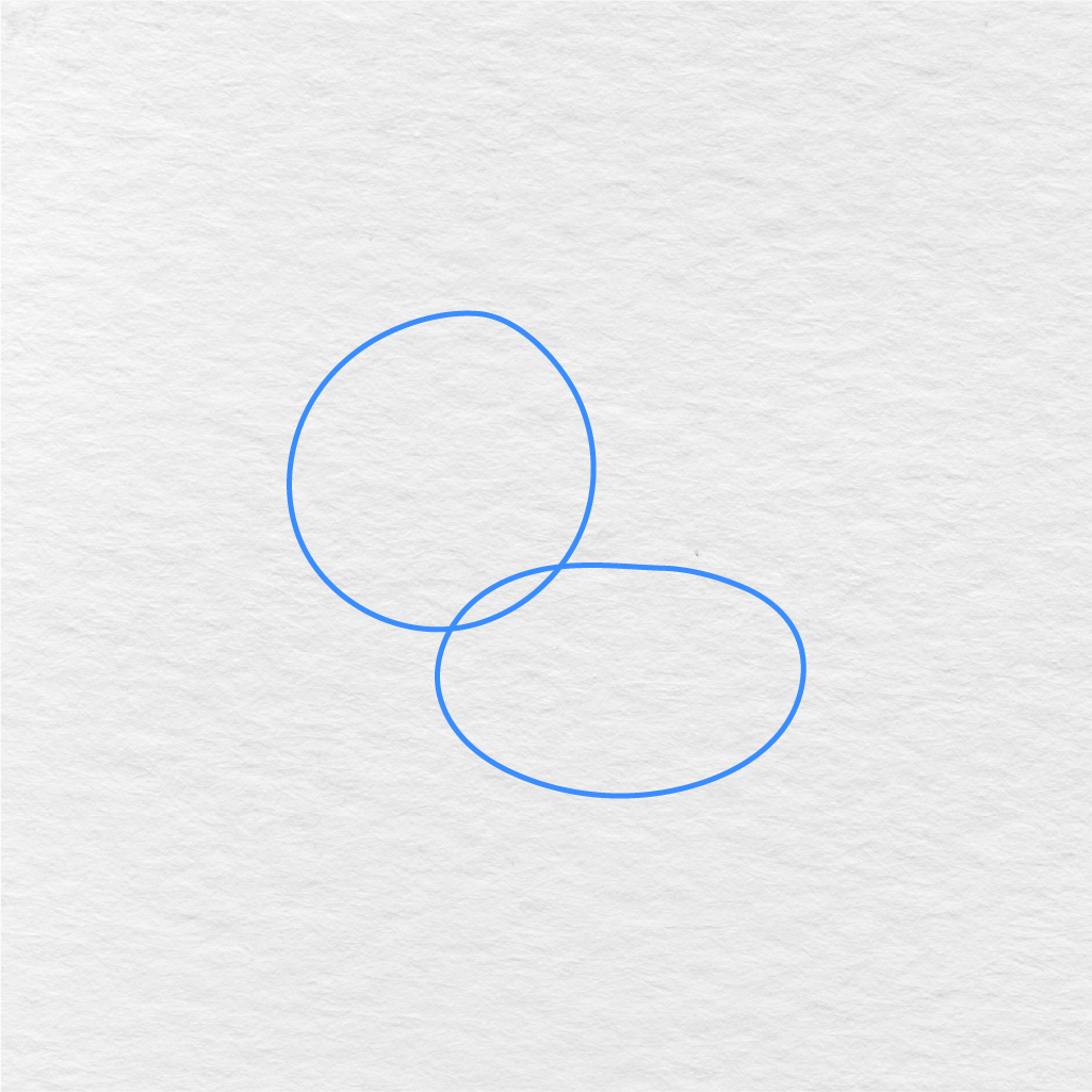 Step 1 Showing How To Draw A Unicorn With Two Overlapping Body Shapes.