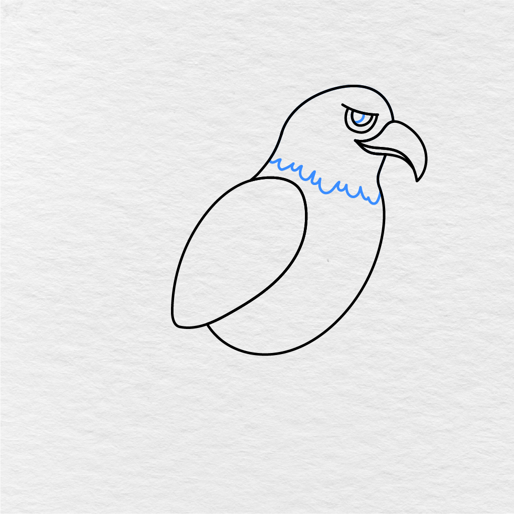 Step 6 Showing How To Draw An Eagle With Curved Neck Feather Details Under The Head.