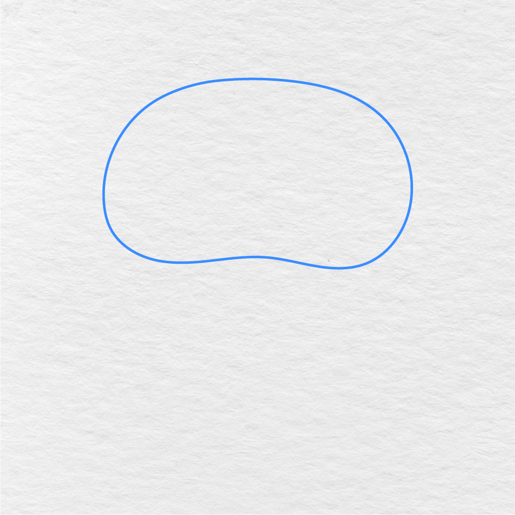 Step 1 Showing How To Draw An Owl With A Large Rounded Head Shape.