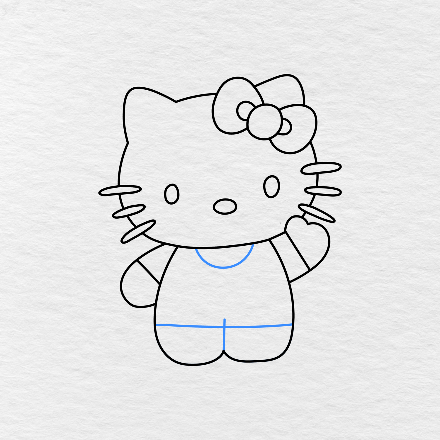 Step 6 Showing You How To Draw Hello Kitty With A Rounded Collar And More Outfit Details.