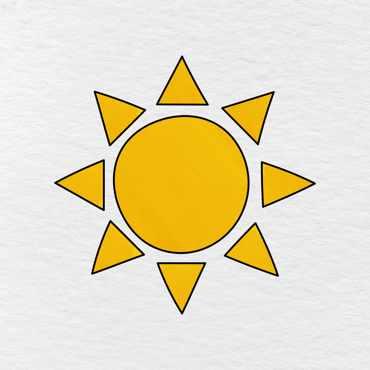 Sixth Step Shows The Finished Colored Sun Drawing.