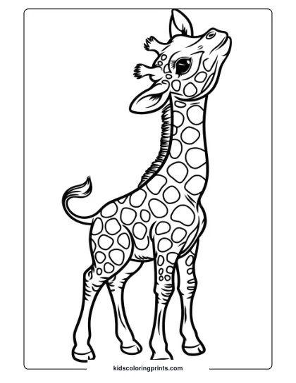 Baby Giraffe Stretching In An Engaging Coloring Page, Great For Exploring Movement In Animals.