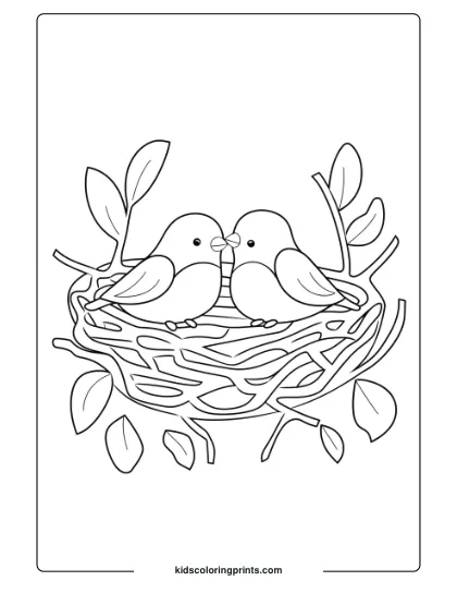 Two Birds Sitting Together In A Nest, Perfect For A Peaceful And Nature-Themed Bird Coloring Page.