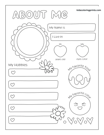 Adorable All About Me Worksheet For Girls With Sections For Favorites, Hobbies, And Fun Facts.