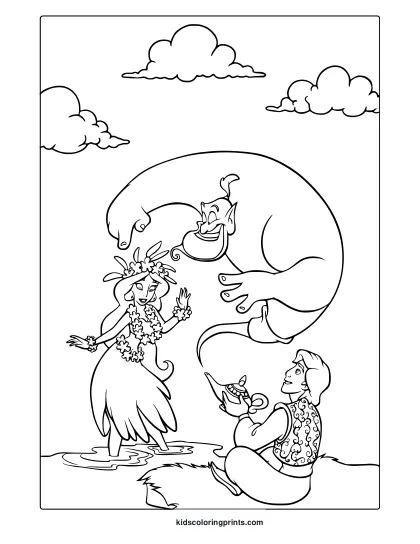 Aladdin Coloring Page With Genie And Jasmine.