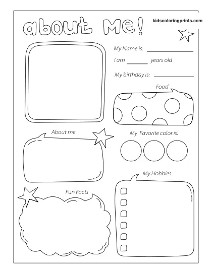 Easy All About Me Worksheet For Kindergarten Students With Age, Hobby, And Favorite Color Fields.