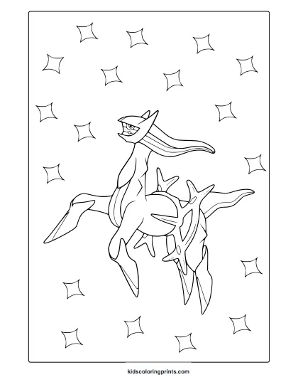 Arceus In A Bold Side View With Star Details In A Dramatic Pokémon Coloring Page.