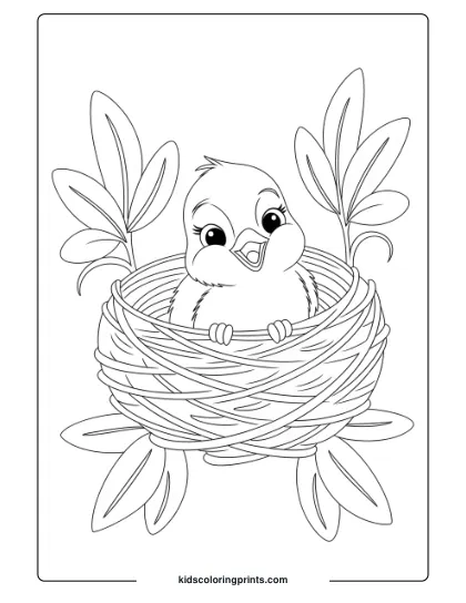 A Cute Baby Bird Peeking Out From Its Nest, Ready For A Playful Coloring Experience.