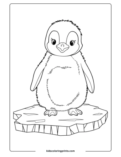 A Baby Penguin On Ice, A Cute Winter Scene For A Penguin Coloring Page.