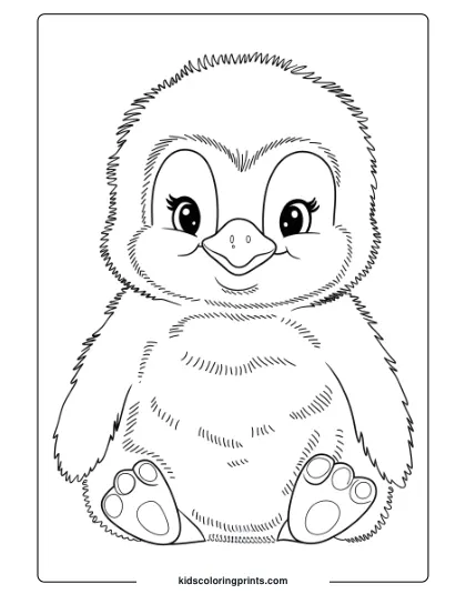 A Fluffy Baby Penguin, A Heartwarming And Cute Penguin Coloring Page For Children.