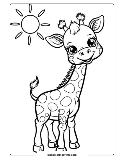 Baby Giraffe Enjoying A Sunny Day, Making This Coloring Page Perfect For A Fun And Simple Activity.