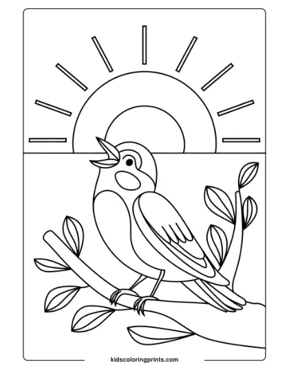 A Bird Singing In The Morning Sun, Perfect For A Fun And Uplifting Bird Coloring Page For Kids.