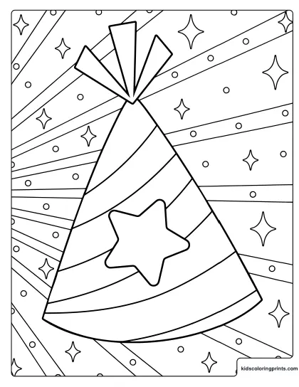 Birthday Party Hat Coloring Page With A Star And Sparkling Background