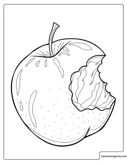 Bitten Apple Coloring Page With Visible Inside.