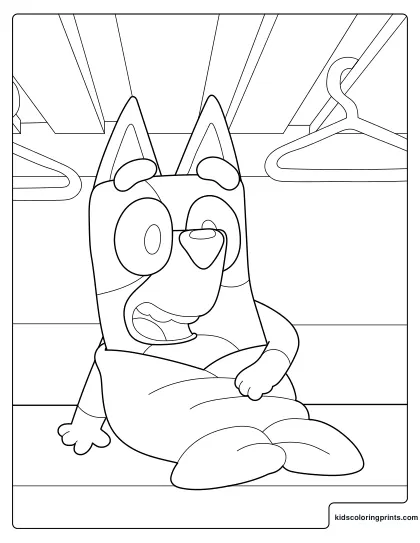 Bluey Coloring Page Sitting Wrapped In A Blanket