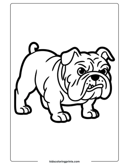 Playful Bulldog In A Bowing Pose With A Joyful Personality In A Dog Coloring Page.