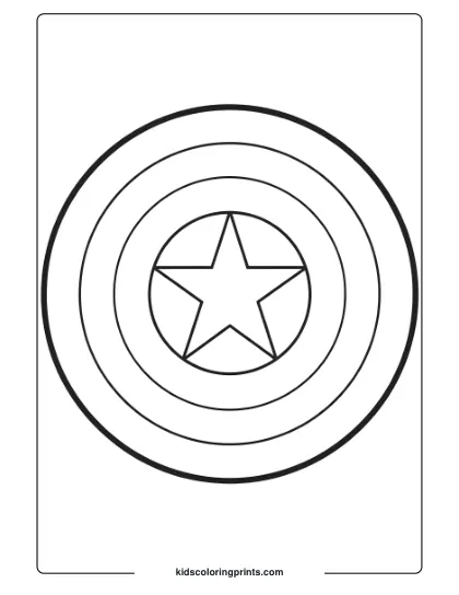 Captain America’s Shield Coloring Page Showcasing A Classic Circular Design With A Star In The Center.