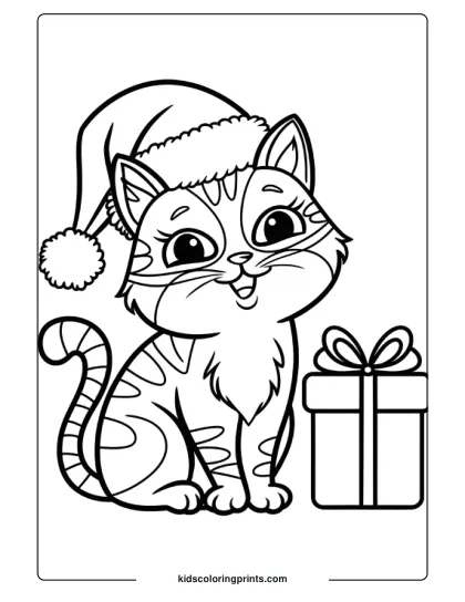Christmas Cat Coloring Page