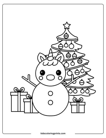 Christmas Unicorn Coloring Page