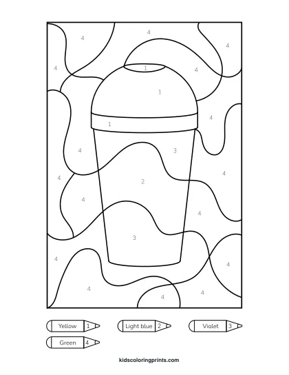 Cocktail Color By Number Coloring Page With A Simple Tall Glass, Curved Shape, And A Striped Straw.