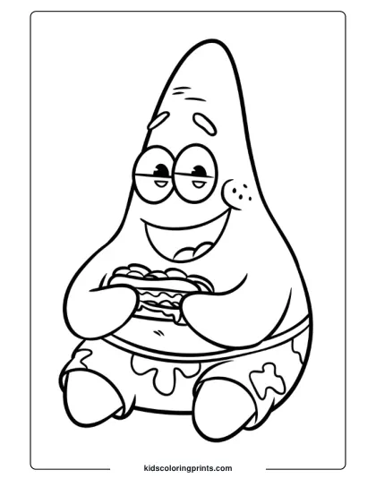 Patrick Star Enjoys A Delicious Sandwich In This Fun And Simple Coloring Page.