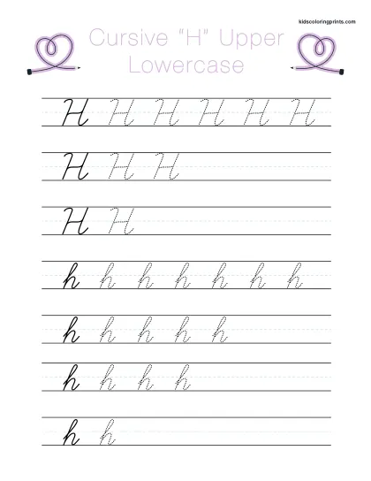 Cursive H Worksheet Showing Uppercase And Lowercase Letters For Handwriting Practice.