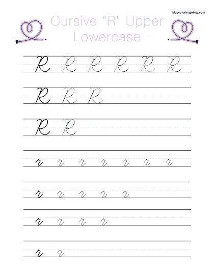 Cursive R Worksheet Showing Uppercase And Lowercase R For Tracing And Writing.