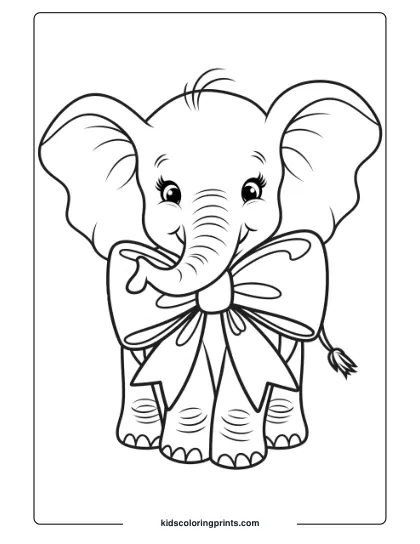 Coloring Page Of A Baby Elephant With A Decorative Bow.