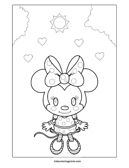 Minnie Mouse Coloring Page Standing And Smiling.