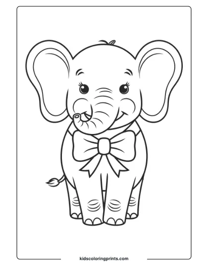 Coloring Page Of An Elephant Wearing A Bowtie.