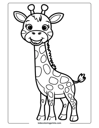 Happy Giraffe With A Big Smile In A Delightful Coloring Page For Children To Enjoy Coloring.