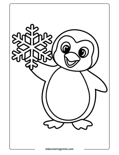 A Penguin With A Snowflake, A Charming Winter-Themed Penguin Coloring Page For Kids.