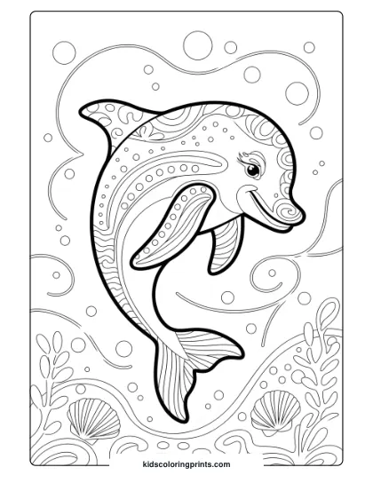 A Detailed Dolphin In An Enchanted Sea, Ideal For An Artistic And Intricate Coloring Page.