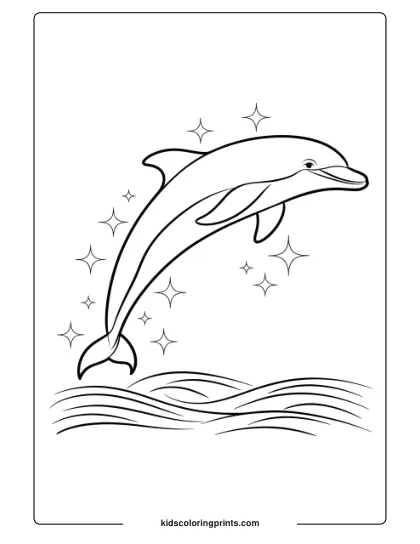 A Dolphin Jumping Over A Glittering Horizon, Capturing The Magic Of A Coloring Page.