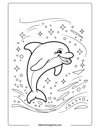 A Dolphin Playing In A Sea Of Glitter, A Magical Coloring Page With Sparkling Elements.